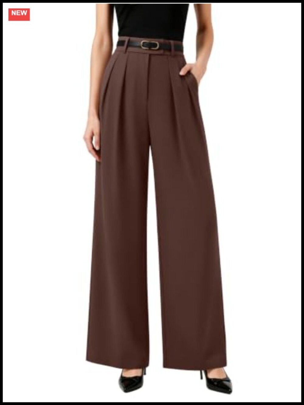 Wide Leg Work Dress Pants Business Casual High Waist Pleated Stretch Trousers